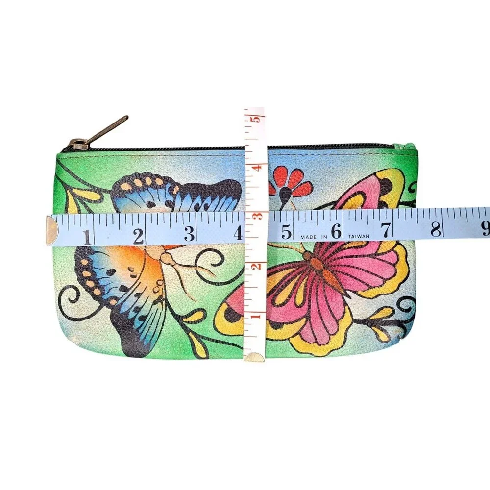 Anuschka Butterfly Cosmetic Bag Hand-Painted Leather Zipper Coin Purse Wallet